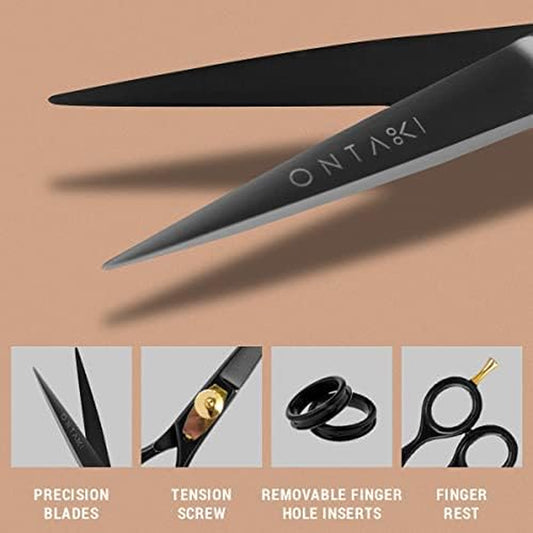 5.5" Beard & Hair Trimming Scissors - Professional Japanese Steel Hand-Forged Barber Shears - Hair, Mustache Scissors & Beard Trimmer for Men (Gold & Black)